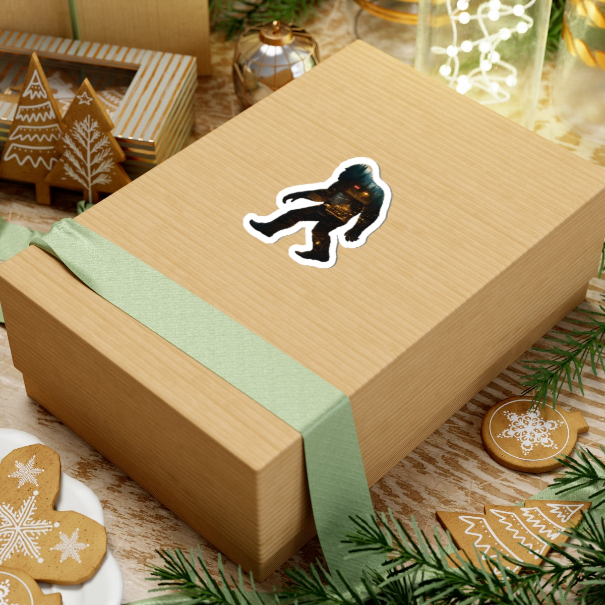 Bigfoot Silhouette Cabin Scene Sticker | Kiss-Cut Sticker