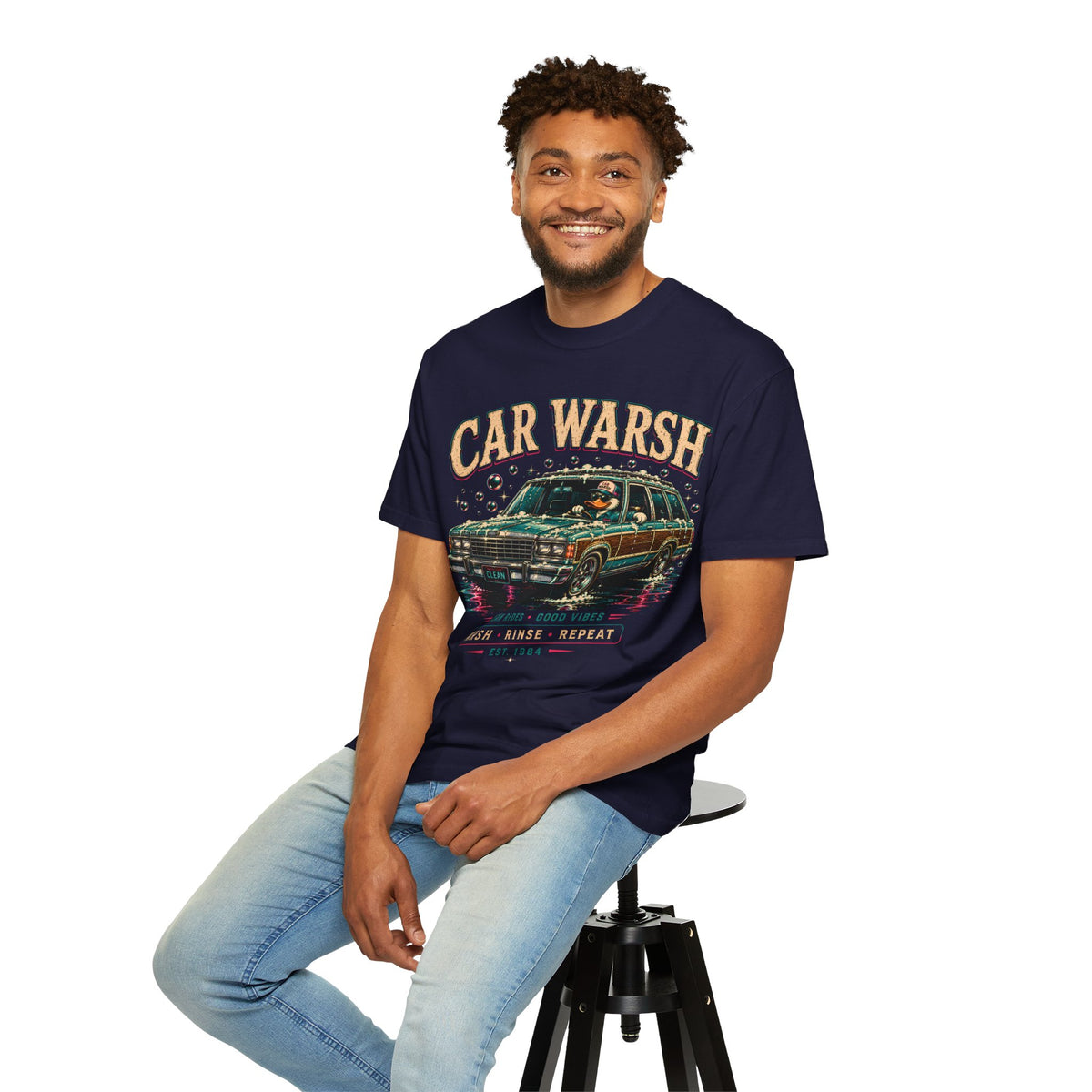 Car Warsh Shirt | Warsh Rinse Repeat Tee | Funny Midwest Car Wash Graphic T-Shirt | Retro Duck Wagon Shirt | Clean Rides Good Vibes