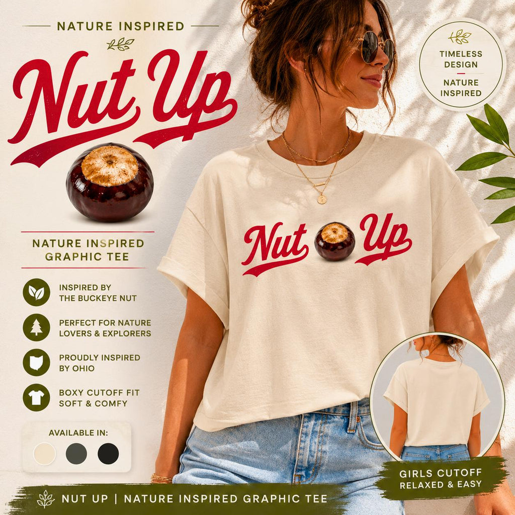 Buckeye Nut Graphic Boxy Tee | Ohio Inspired Nature Shirt, Vintage Script T-Shirt