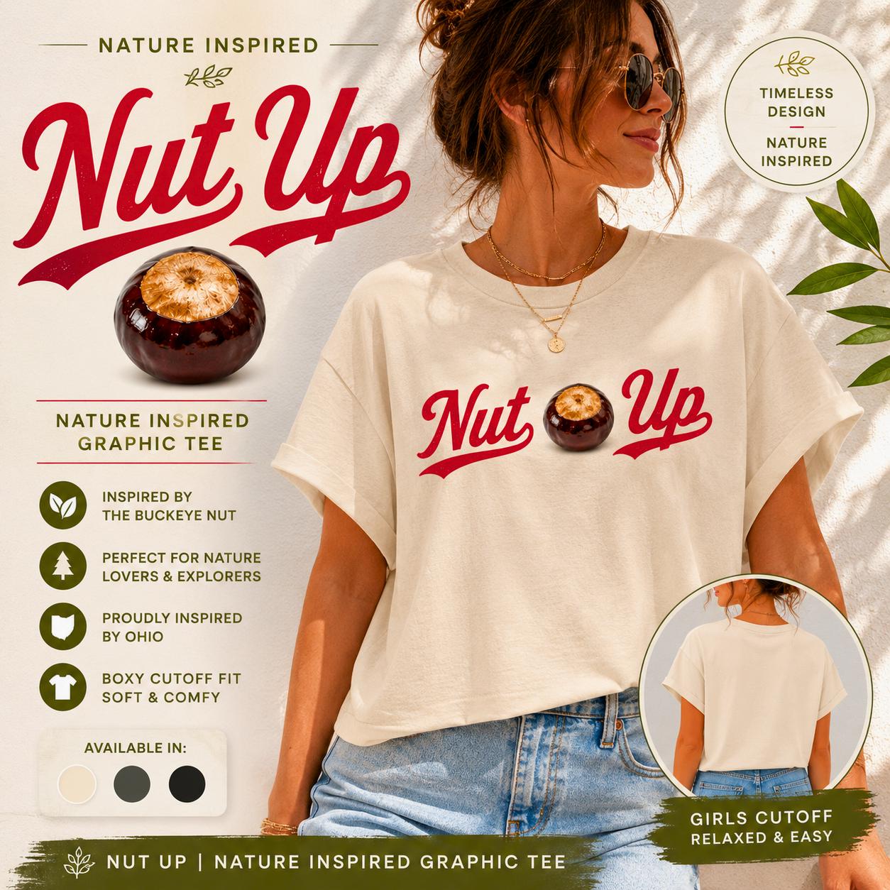 Buckeye Nut Graphic Boxy Tee | Ohio Inspired Nature Shirt, Vintage Script T-Shirt