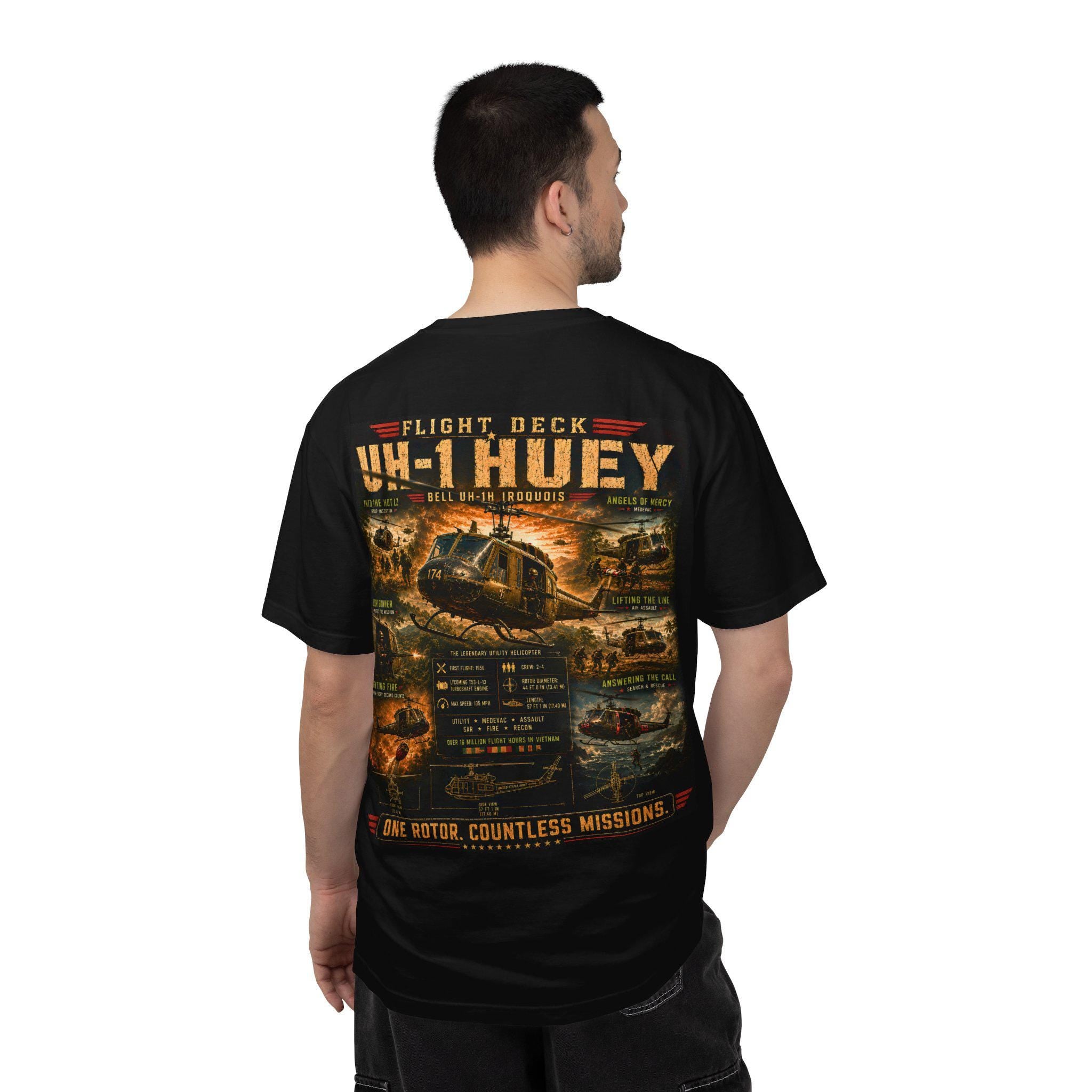 UH-1 Huey Helicopter T-Shirt | Military Aircraft Flight Deck Graphic