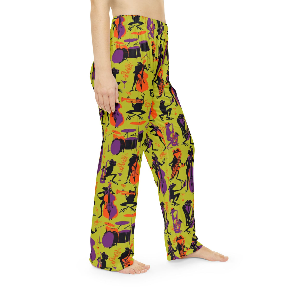 Jazz Frog Pajama Pants | Purple Saxophone Band Retro Print