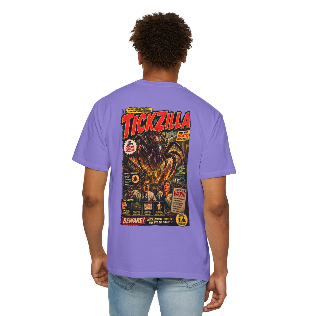 Tickzilla Monster Tick Shirt, Giant Tick Horror Movie Tee, Retro Creature Feature Back Print, Lyme Disease Awareness, Entomology Gift