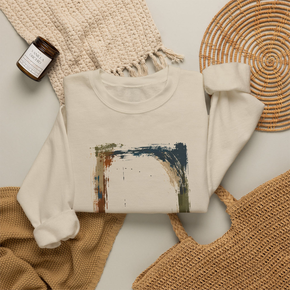 Abstract Grunge Square Sweatshirt | Minimal Distressed Art, Neutral Tones