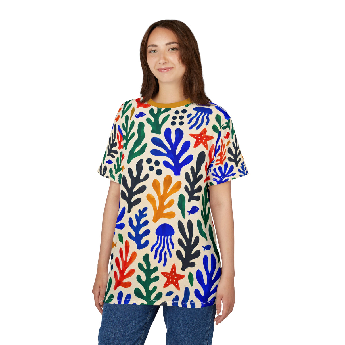 Colorful Seaweed & Jellyfish Pattern Tee | All-Over Print Shirt