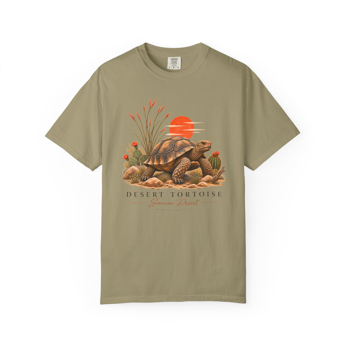 Desert Tortoise Illustration T-Shirt | Vintage Sunset Cactus Scene