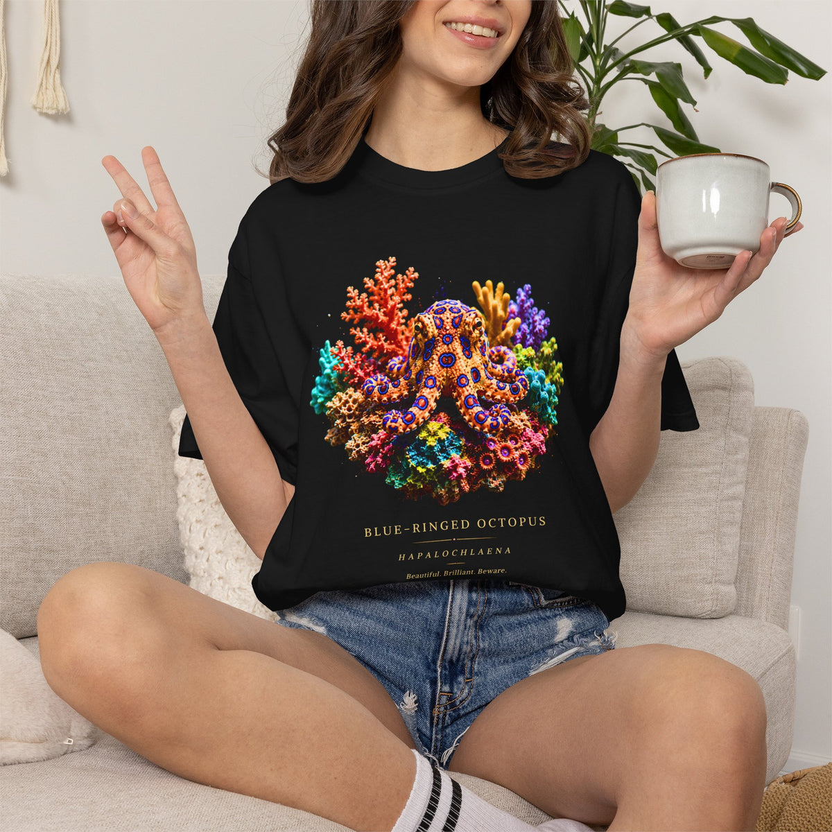 Blue-Ringed Octopus Shirt | Hapalochlaena Marine Biology Tee | Colorful Coral Reef Nature Shirt | Ocean Wildlife Gift | Comfort Colors 1717