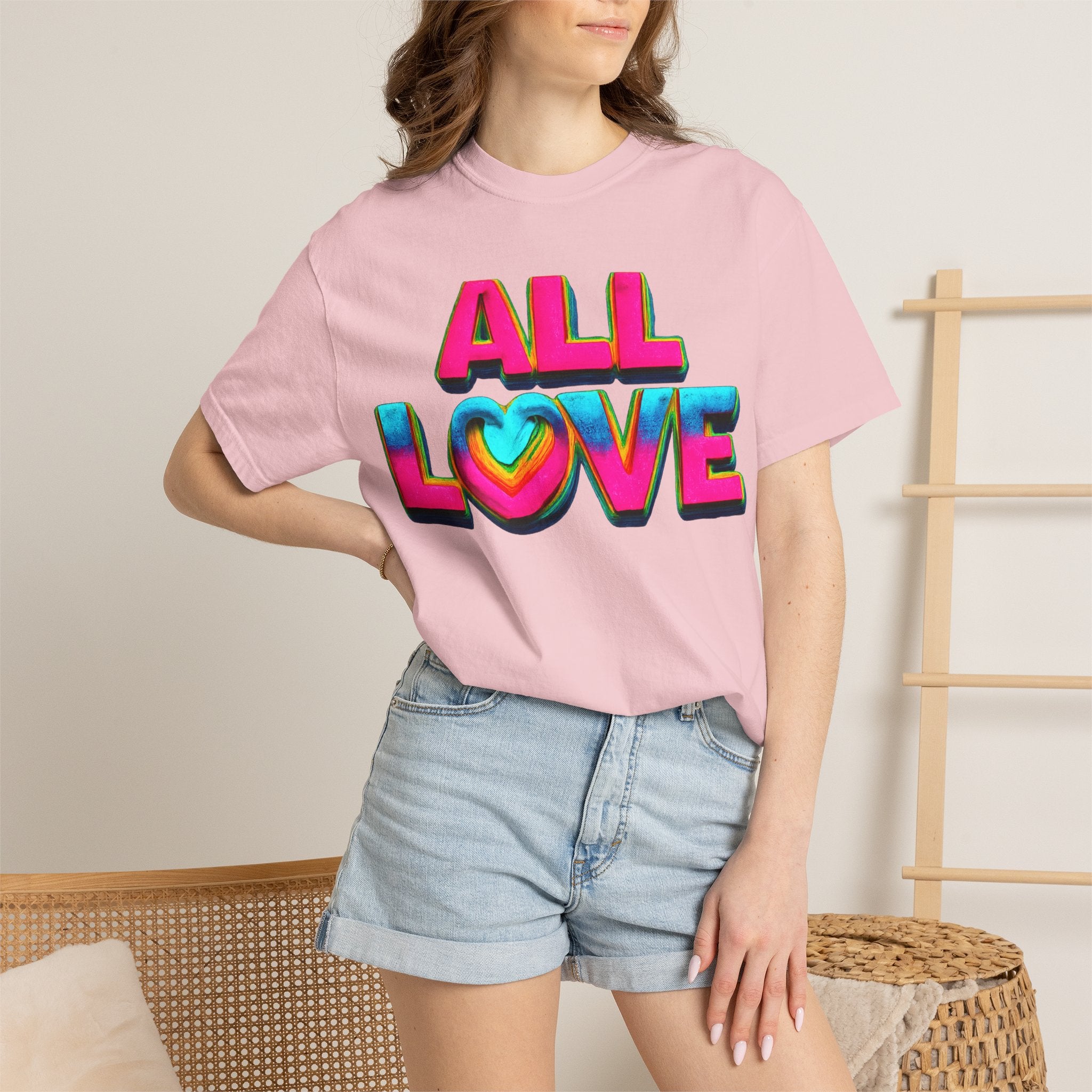 All Love Shirt, Retro Colorful Tee, Positive Vibes Shirt, Heart Graphic Tee, Bright Aesthetic T-Shirt, Feel Good Shirt, Gift for Friends
