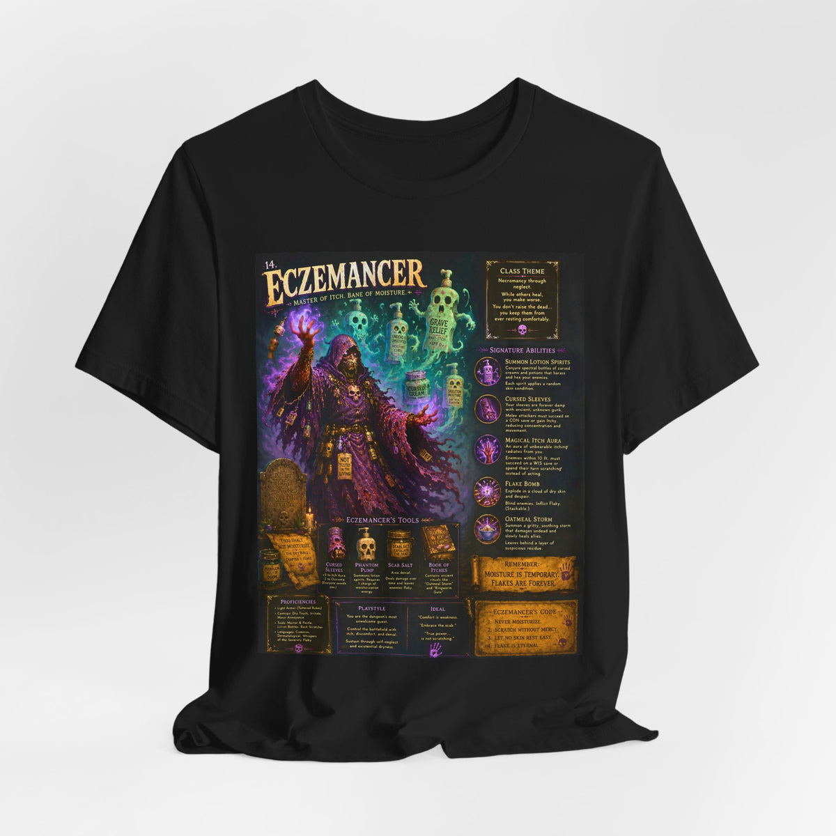 Eczemancer Shirt, Funny Eczema Tee, Dark Fantasy RPG Shirt, Gothic Wizard Graphic Tee, Itchy Skin Humor Shirt