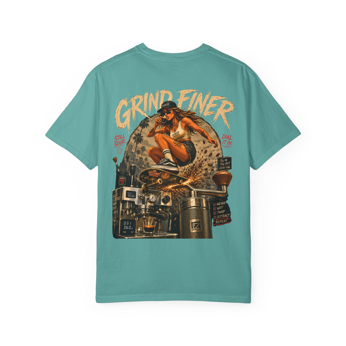 GRIND FINER Shirt, Espresso Nerd Tee, Specialty Coffee Shirt, Barista Gift, Bottomless Portafilter Tee, Espresso Machine Shirt