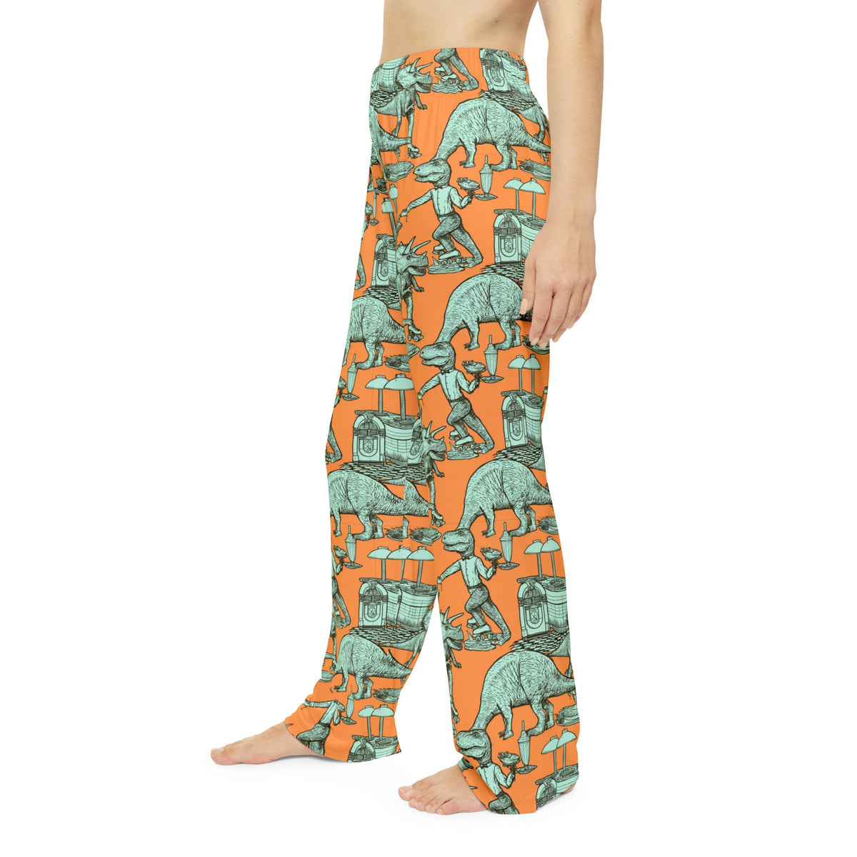 Skating Dinosaur Pajama Pants | Retro Roller Skate Diner