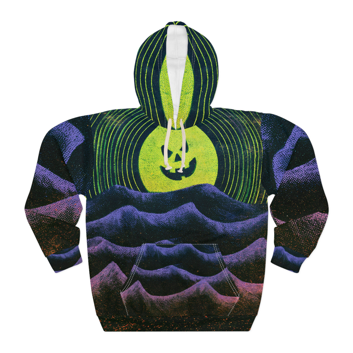 Halloween AOP Hoodie, Jack O Lantern Moon Hoodie, Purple Ocean Wave Sweatshirt, Spooky All Over Print Hoodie, Unisex Halloween Pullover
