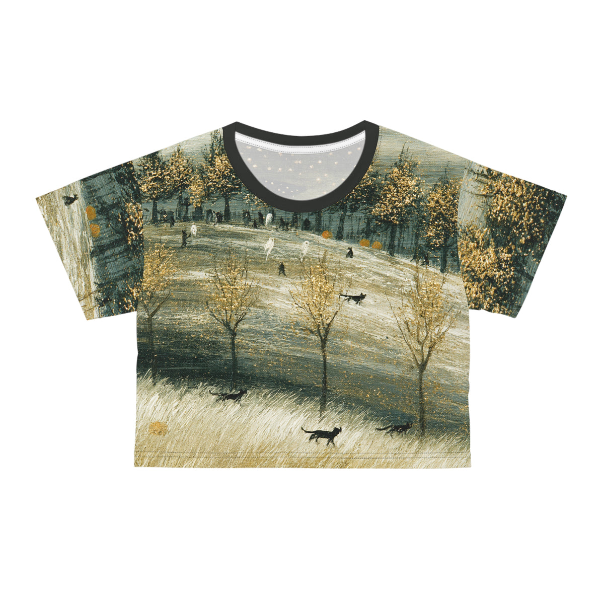 Autumn Fox Meadow Crop Tee | All-Over Print Fall Landscape