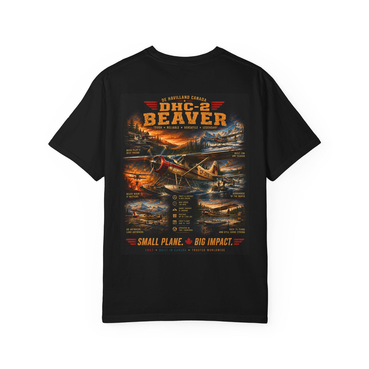 DHC-2 Beaver Seaplane T-shirt | Vintage Aircraft Poster, Back Print