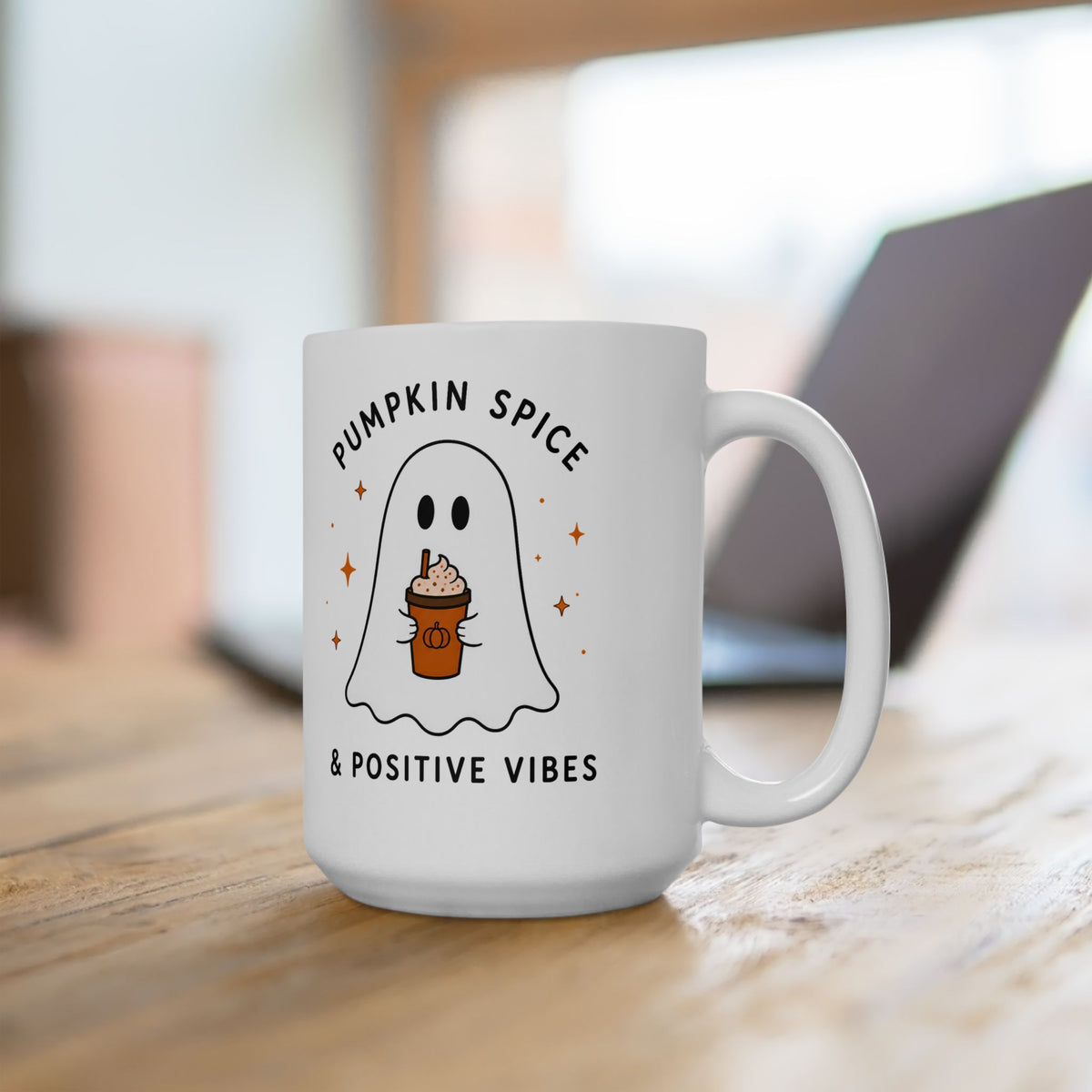 Pumpkin Spice Ghost Mug | Pumpkin Spice & Positive Vibes Ceramic Mug