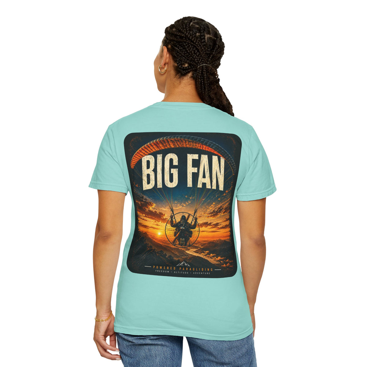 Big Fan Powered Paragliding Shirt, Paramotor Pilot Tee, Adventure Aviation Graphic, Front and Back Outdoor Shirt