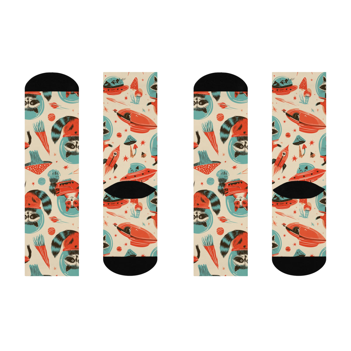 Retro Space Animal Crew Socks | Astronaut Raccoons Cats UFOs