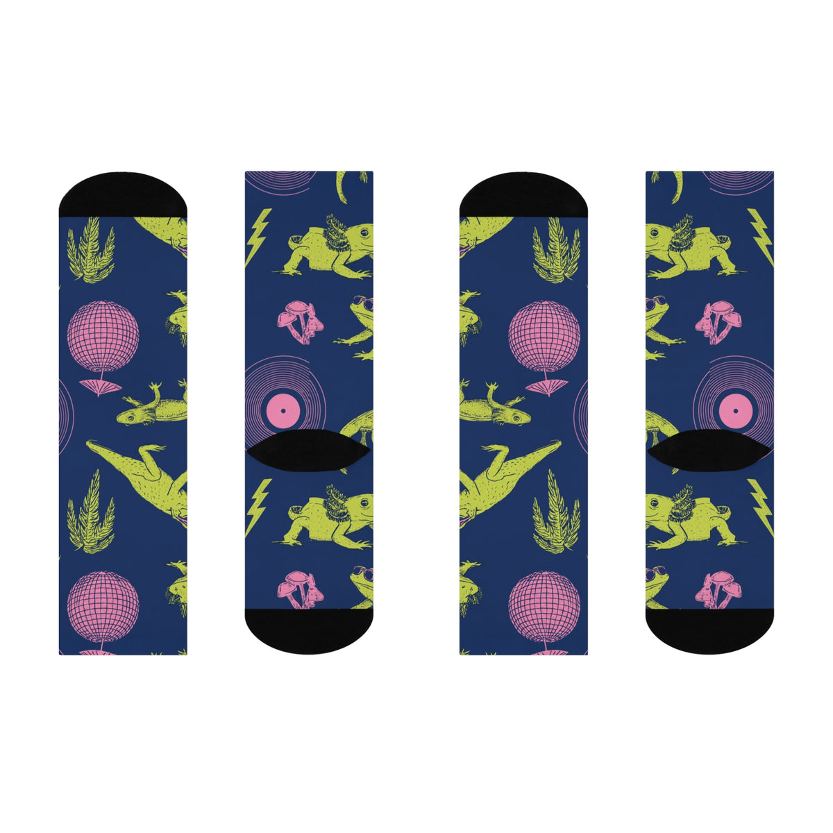 Neon Axolotl Disco Crew Socks | Lime Pink Retro Dance Print