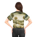 Autumn Fox Meadow Crop Tee | All-Over Print Fall Landscape