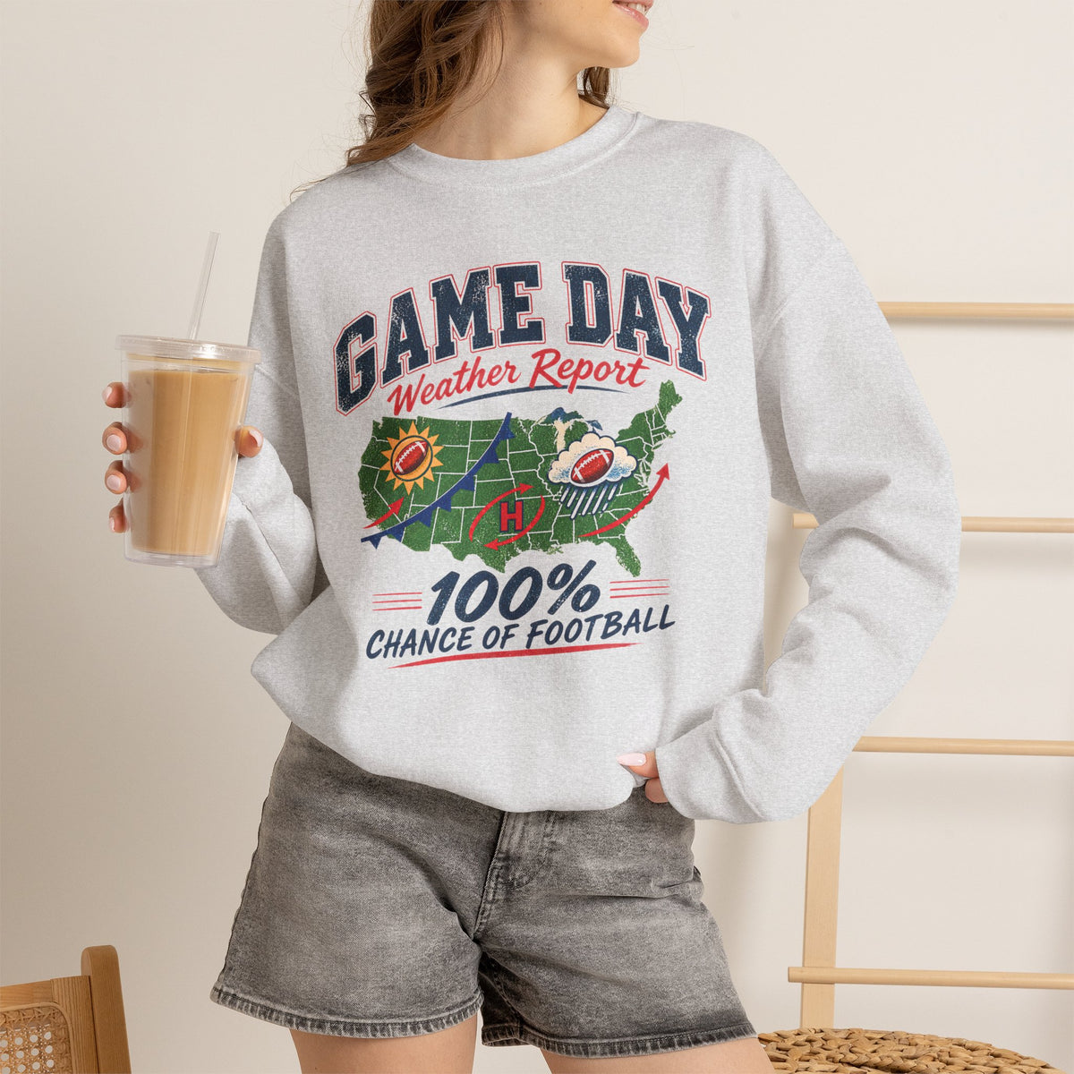Game Day Weather Report 100% Chance of Football Sweatshirt | Football Weather Crewneck
