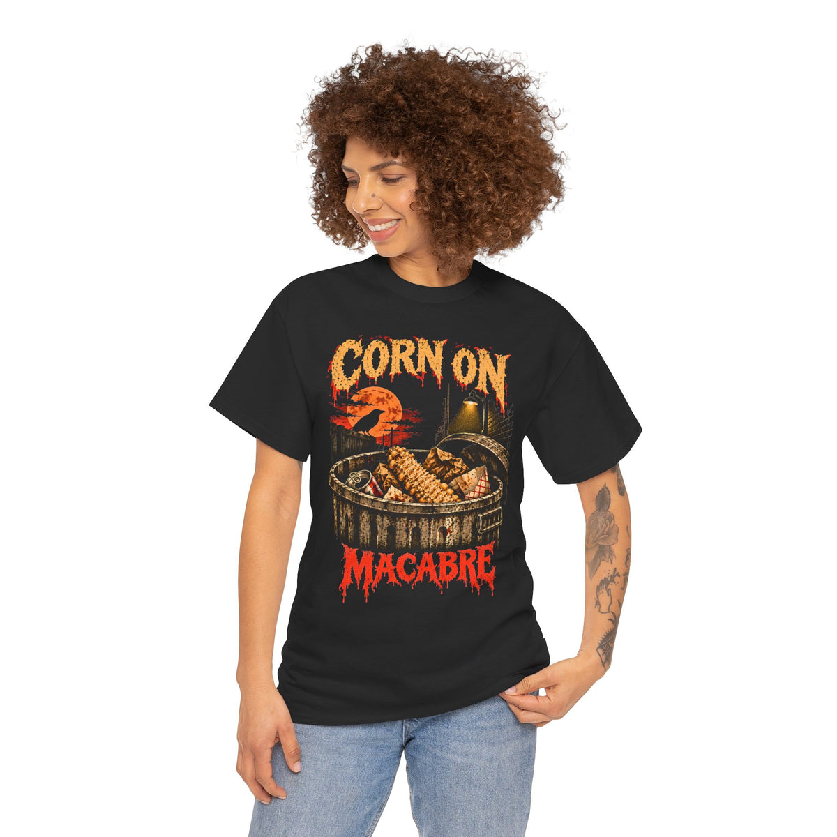 Funny Corn Shirt, Corn on Macabre Horror Graphic Tee, Eaten Corn Cob Halloween T-Shirt, Dark Humor Gift