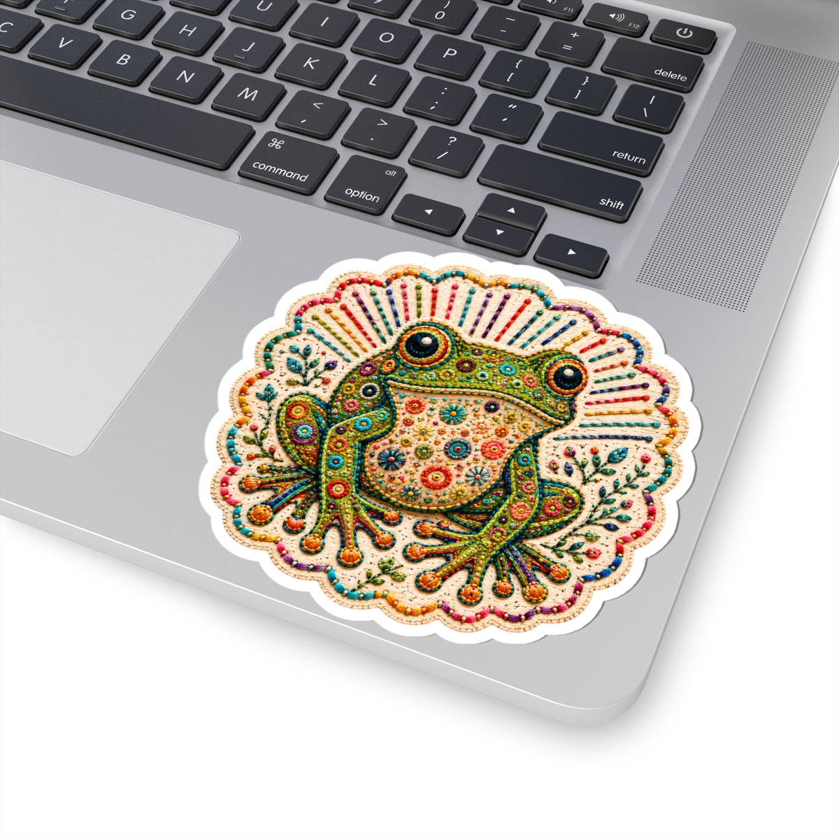 Decorative Patterned Frog Kiss-Cut Sticker | Colorful Boho Floral Vinyl