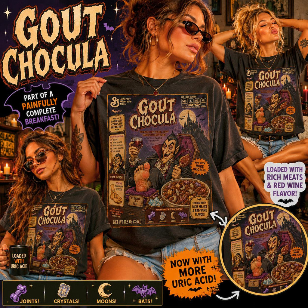 Gout Chocula Cereal Parody Shirt, Gothic Halloween Graphic Tee