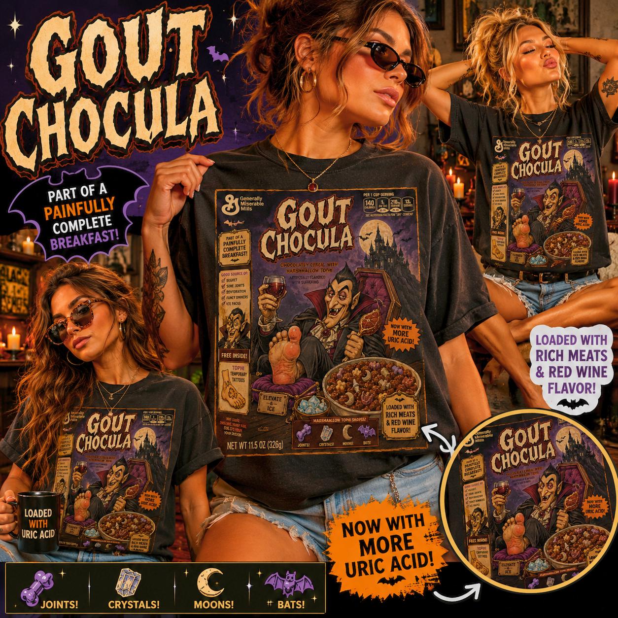 Gout Chocula Cereal Parody Shirt, Gothic Halloween Graphic Tee