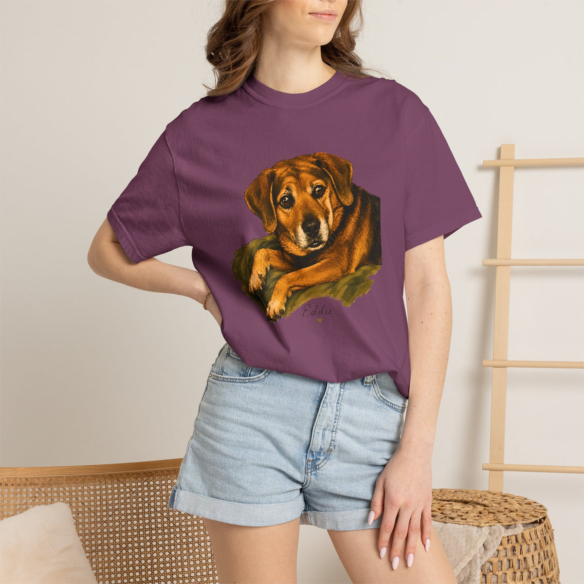 Eddie Vintage Dog Portrait Shirt | Cozy Hand Painted Pet Graphic Tee | Gift for Dog Lovers