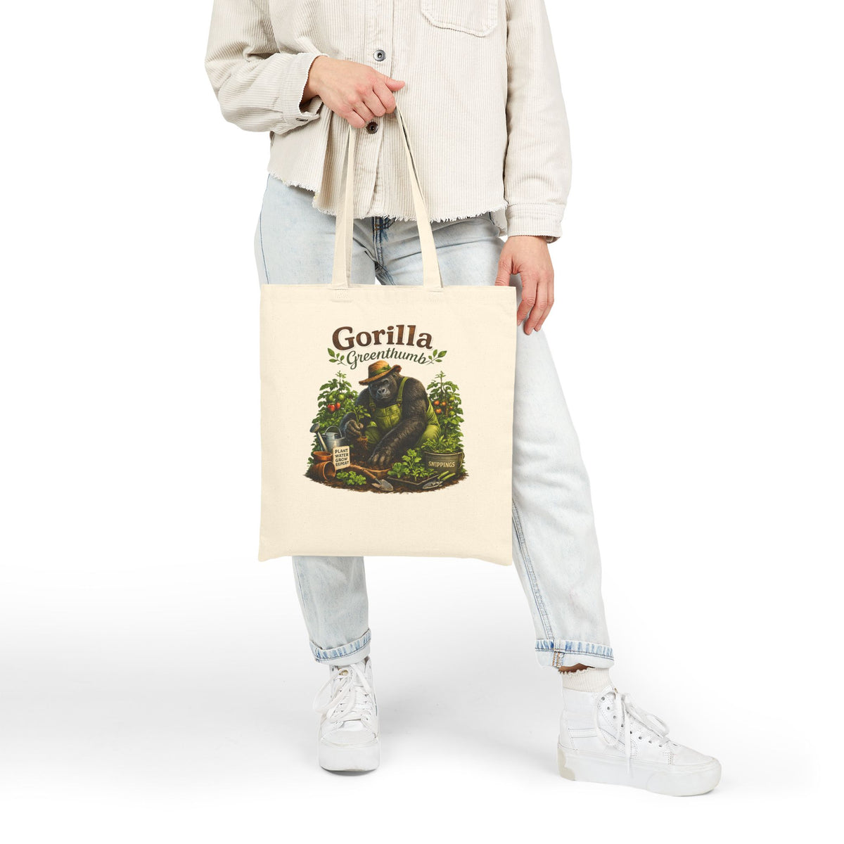 Gorilla Gardening Tote Bag, Plant Lover Tote, Garden Tote Bag, Funny Gardening Gift, Botanical Canvas Bag, Reusable Grocery Tote