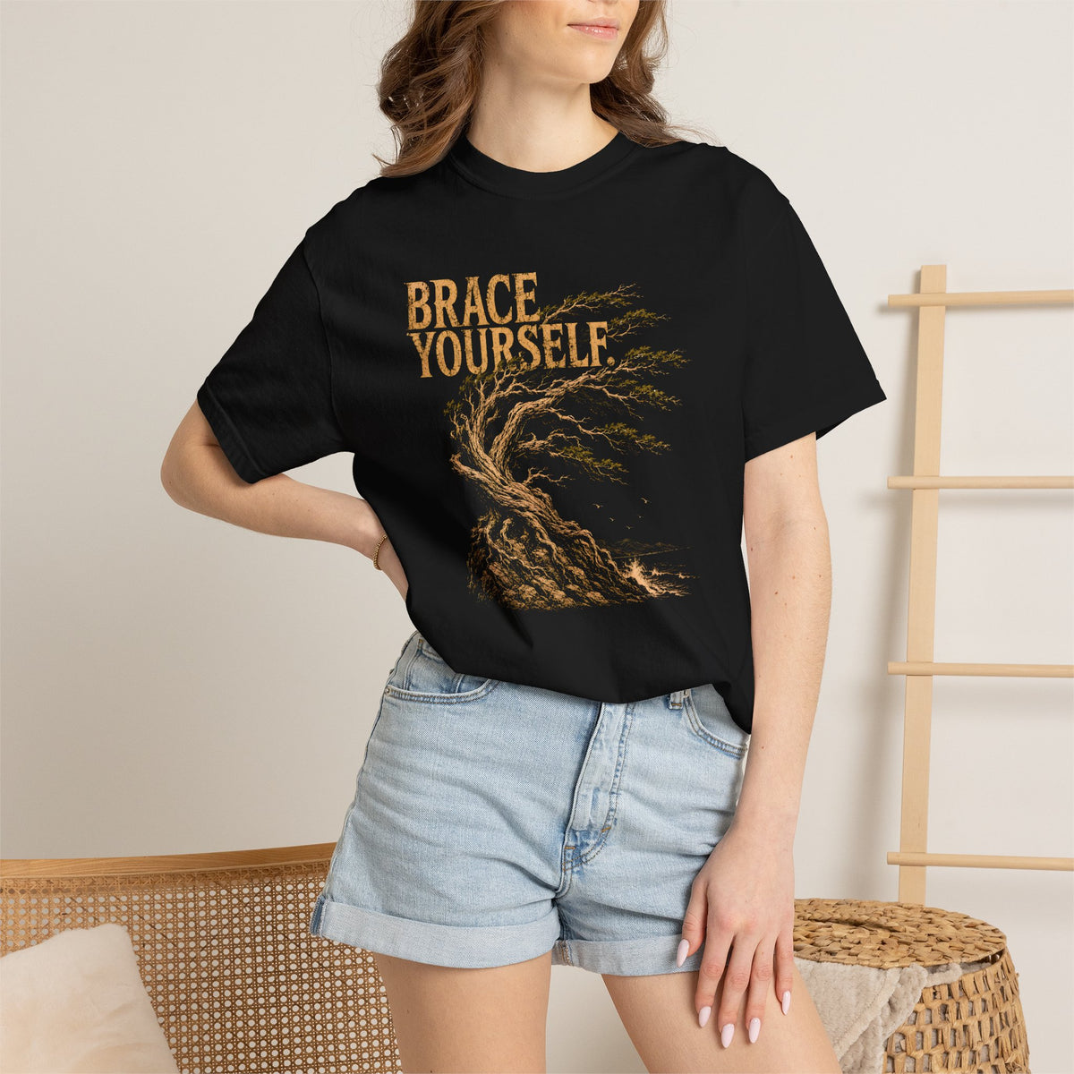Brace Yourself Coastal Tree T-Shirt | Vintage Nature Graphic Tee | Resilience Shirt | Unisex Garment Dyed Tee