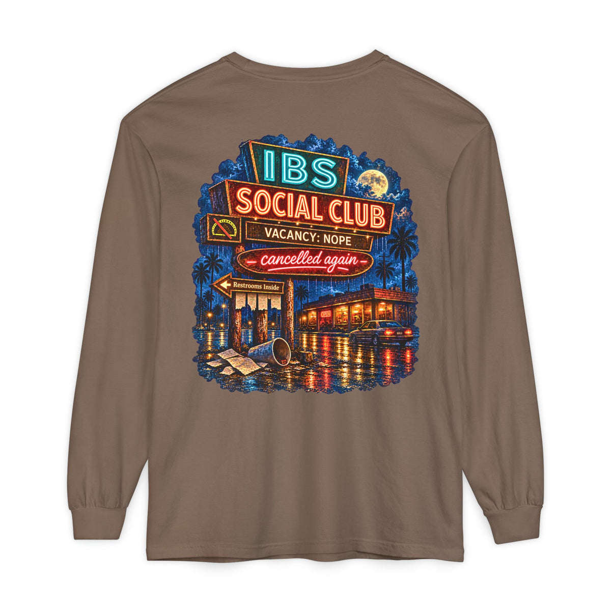 IBS Social Club Long Sleeve Shirt, Funny IBS Tee, Cancelled Again Shirt, Irritable Bowel Syndrome Gift, Retro Motel Graphic Tee