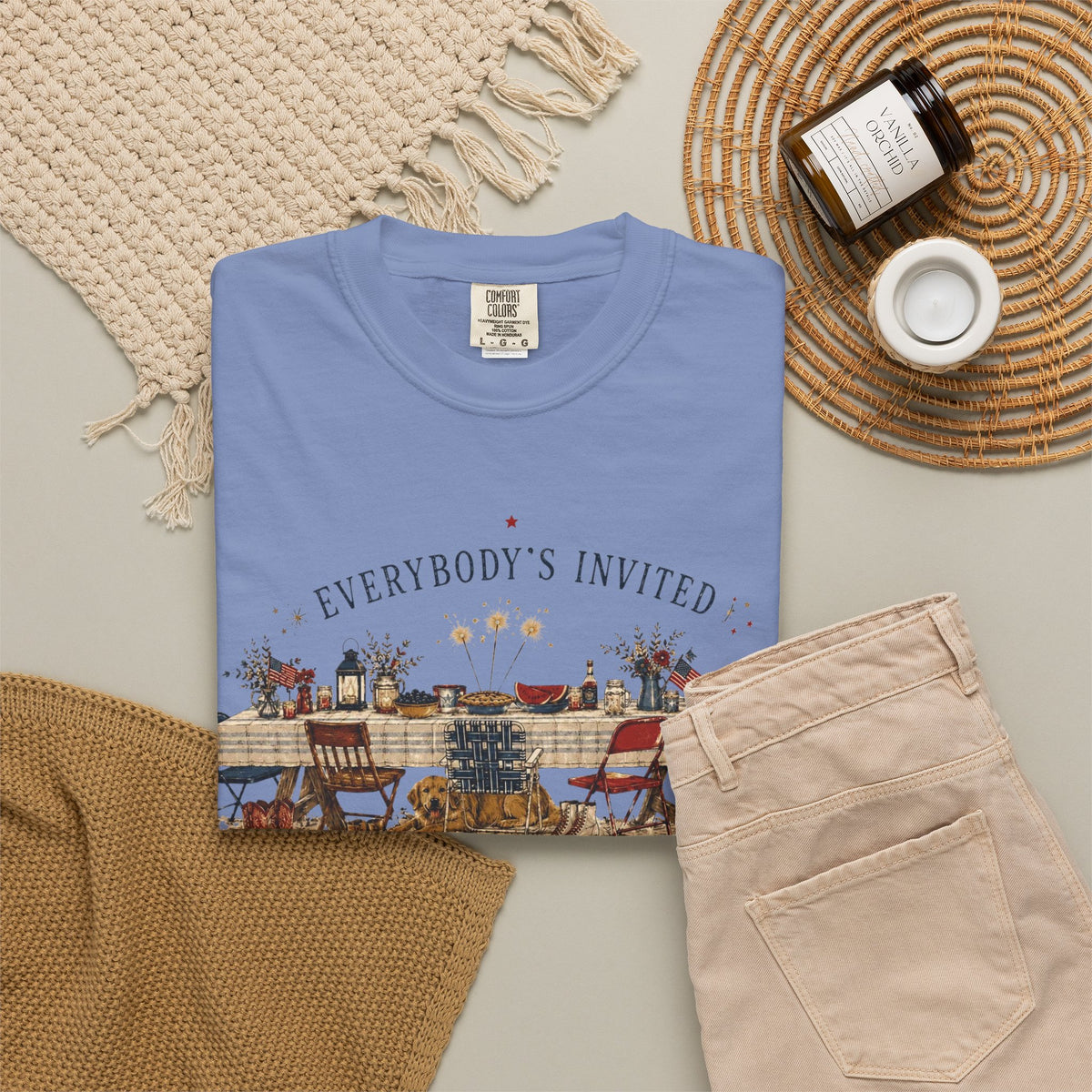 Everybodys Invited Shirt | Vintage Americana Picnic Tee | Patriotic Folk Art Graphic Tee | Summer Gathering Shirt