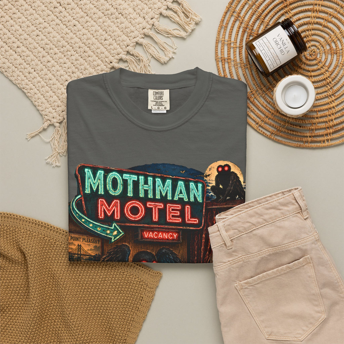 Mothman Motel Late Checkout T-Shirt | Cryptid Retro Horror Art