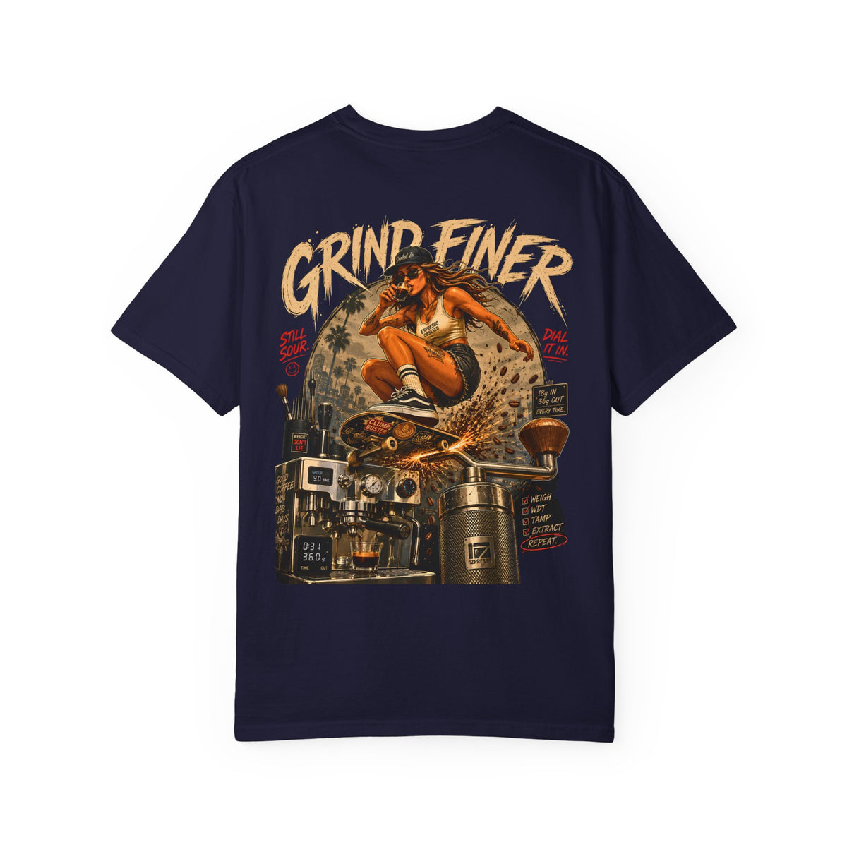 GRIND FINER Shirt, Espresso Nerd Tee, Specialty Coffee Shirt, Barista Gift, Bottomless Portafilter Tee, Espresso Machine Shirt