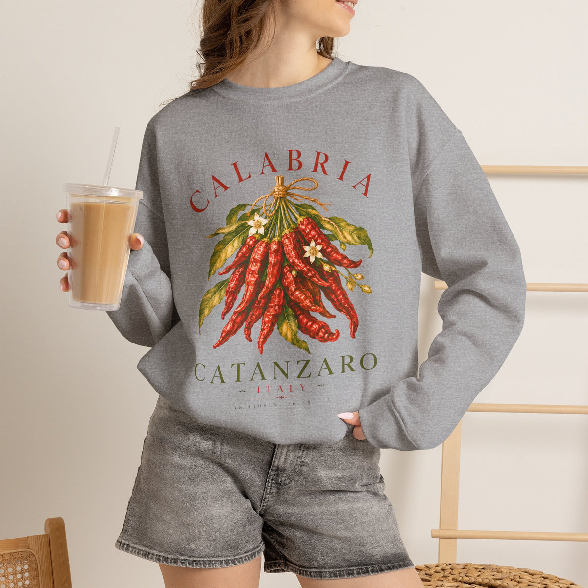Calabria Catanzaro Sweatshirt, Vintage Italian Chili Pepper Crewneck, Italian Heritage Sweatshirt, Calabria Gift, Cozy Unisex Pullover