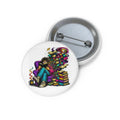 Girl Reading with Colorful Imagination Pin Button Bookstack Illustration