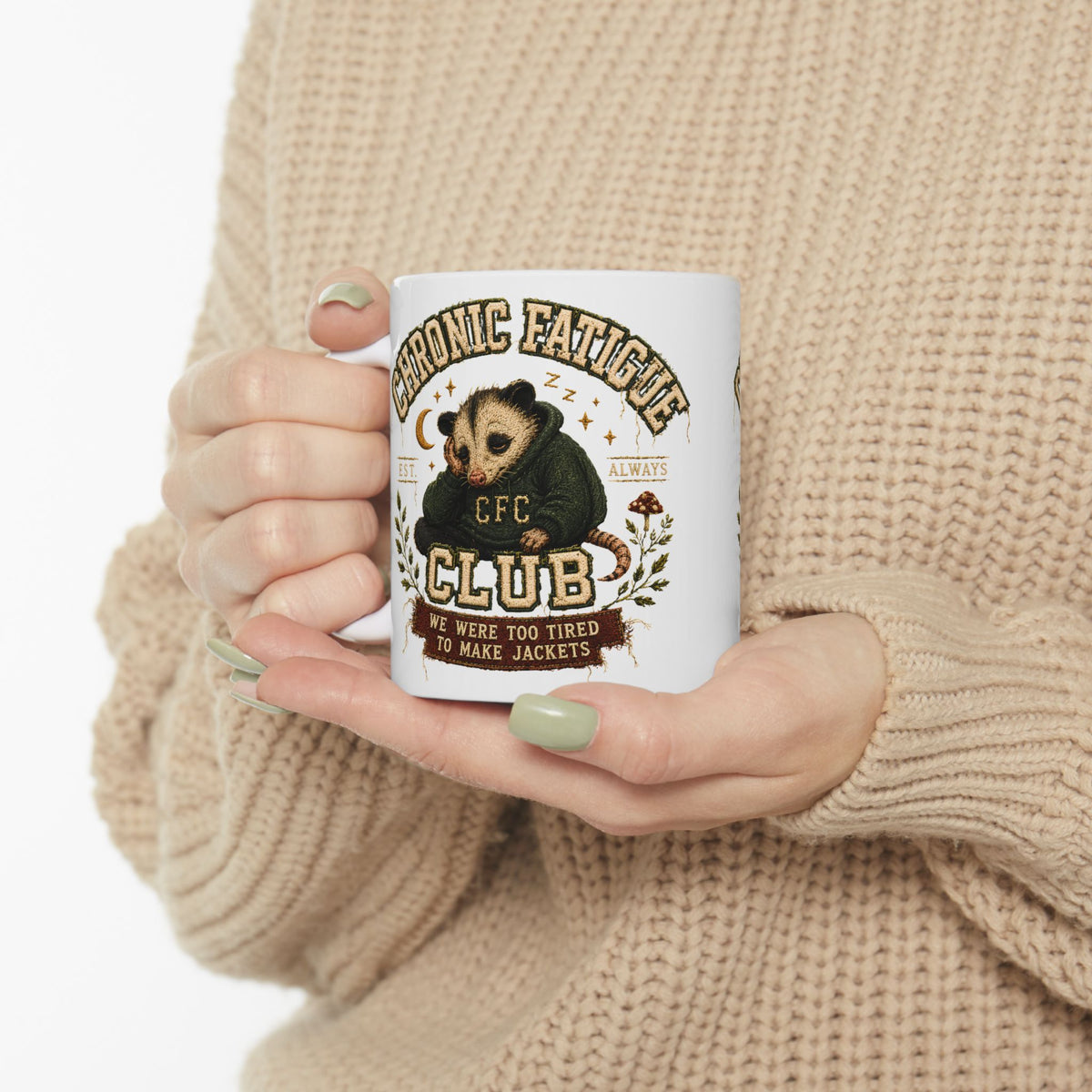 Chronic Fatigue Club Ceramic Mug | Funny Opossum Coffee Mug | Tired People Gift | 11oz & 15oz