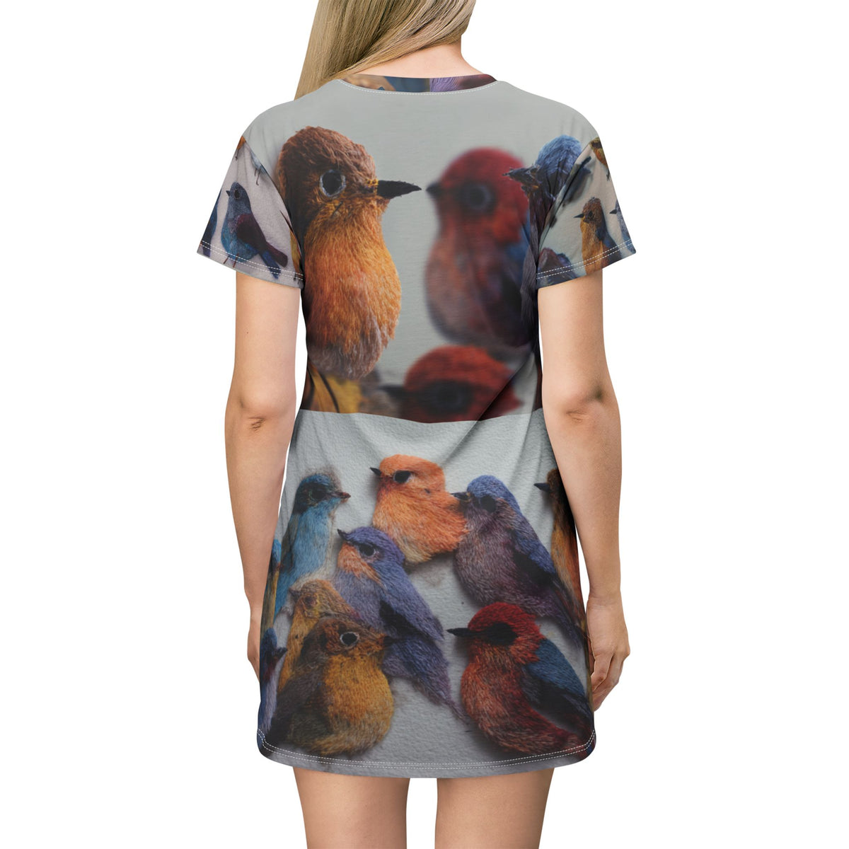 Colorful Bird Pattern T-Shirt Dress | All-Over Print