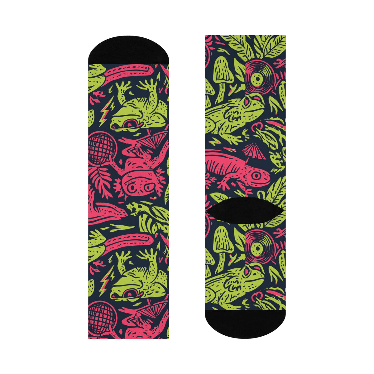 Neon Jungle Frog Crew Socks | Hot Pink Lime Amphibian Print
