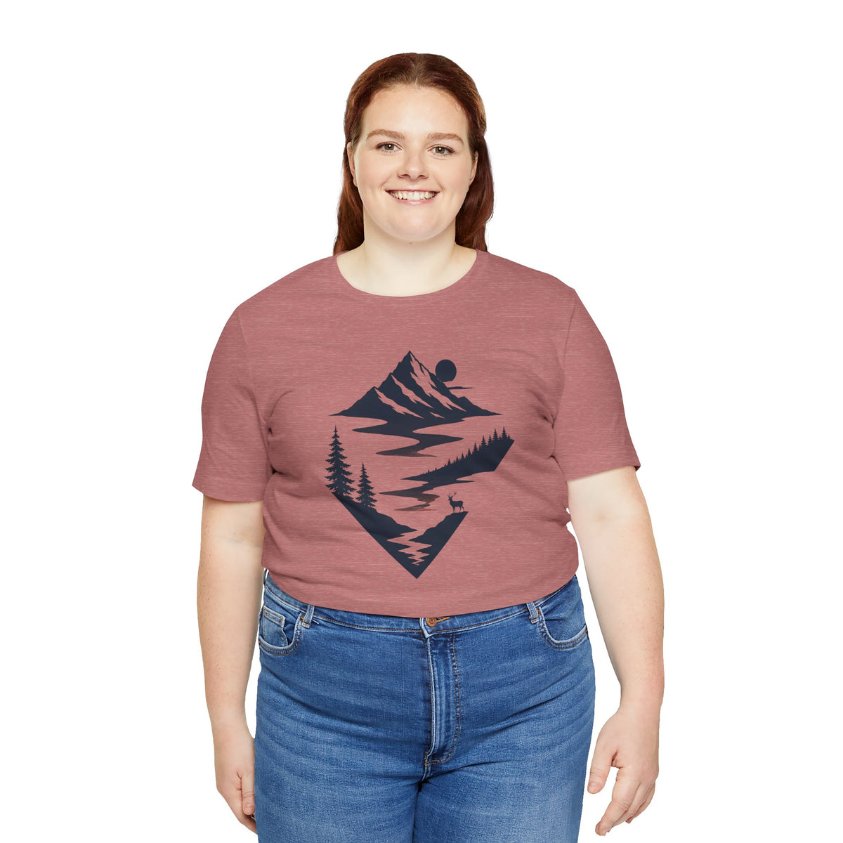 Adventure Is Calling Mountain Nature Graphic Tee | Bella Canvas 3001 Outdoor Hiking Shirt | River Forest Deer Wilderness T-Shirt