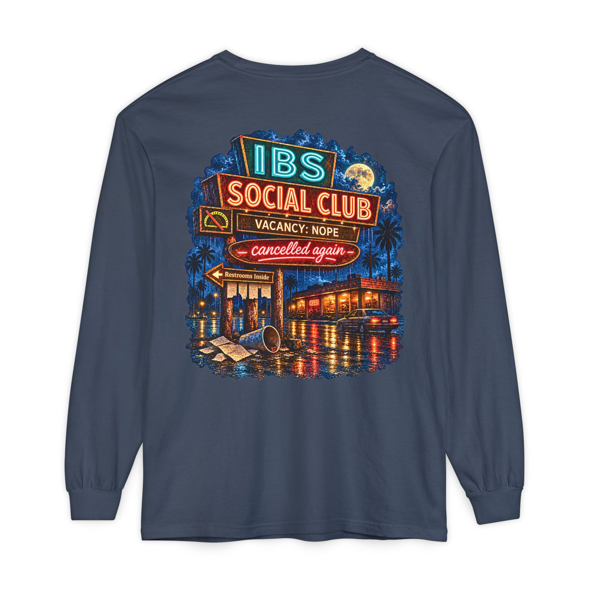 IBS Social Club Long Sleeve Shirt, Funny IBS Tee, Cancelled Again Shirt, Irritable Bowel Syndrome Gift, Retro Motel Graphic Tee