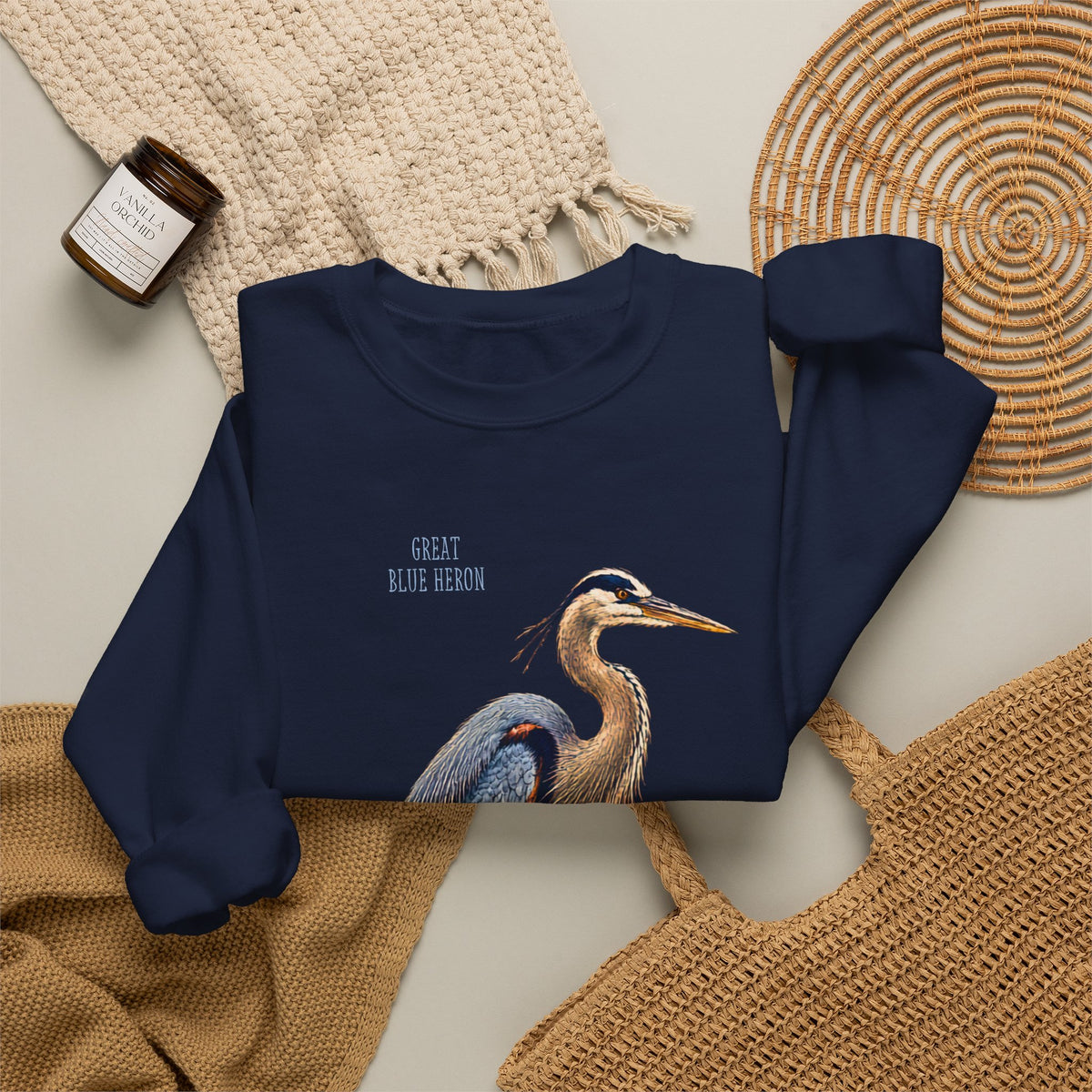 Great Blue Heron illustration Crewneck Sweatshirt | Coastal Bird Artwork