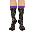 Black Cat Magic Crew Socks | Witchy Moon, Crystals & Candles