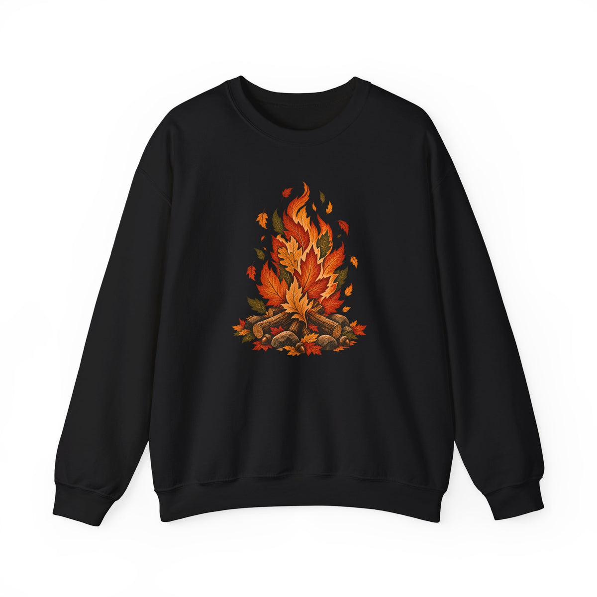 Autumn Leaf Bonfire Sweatshirt, Fall Leaves Campfire Crewneck, Cozy Fall Sweatshirt, Vintage Nature Shirt, Camping Pullover
