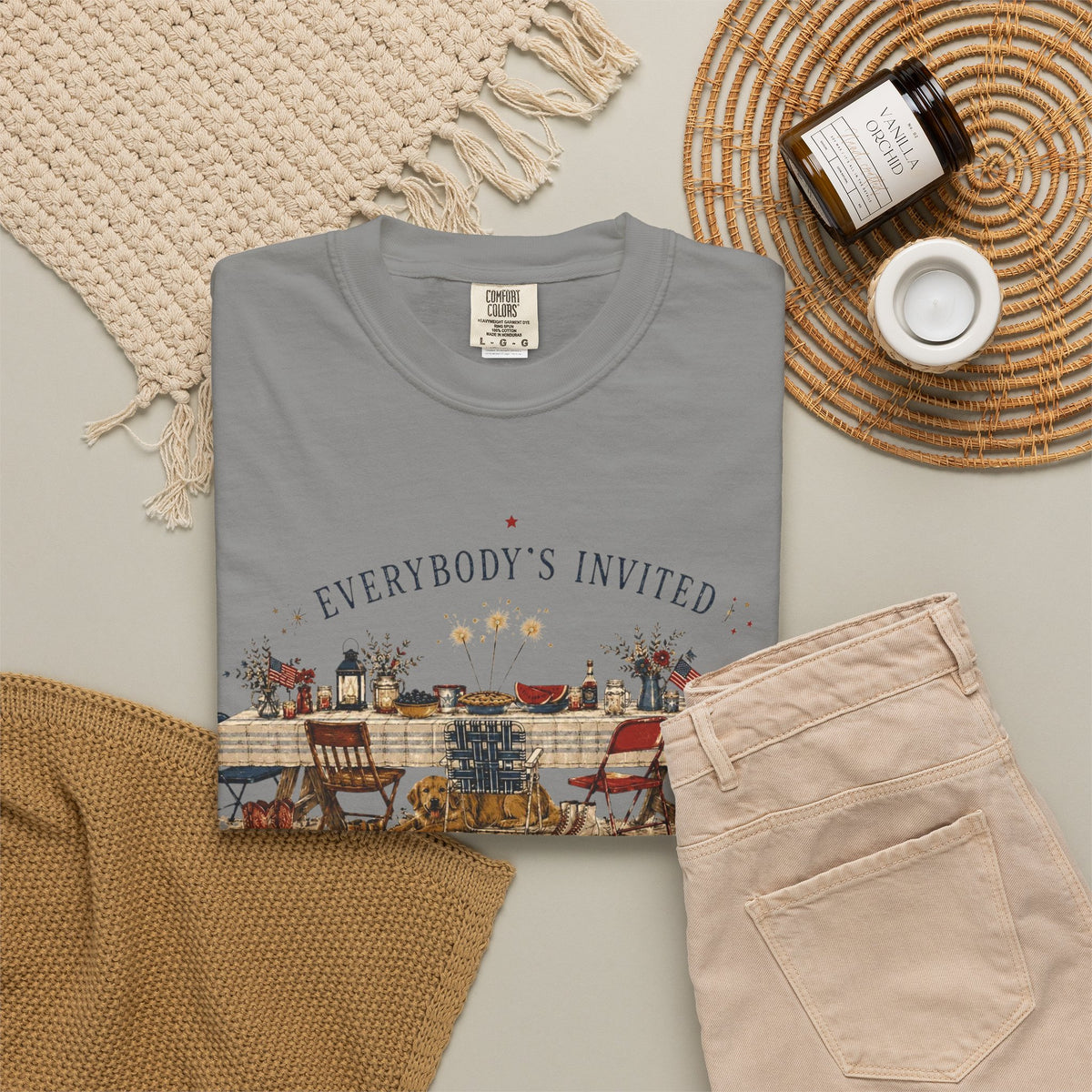 Everybodys Invited Shirt | Vintage Americana Picnic Tee | Patriotic Folk Art Graphic Tee | Summer Gathering Shirt
