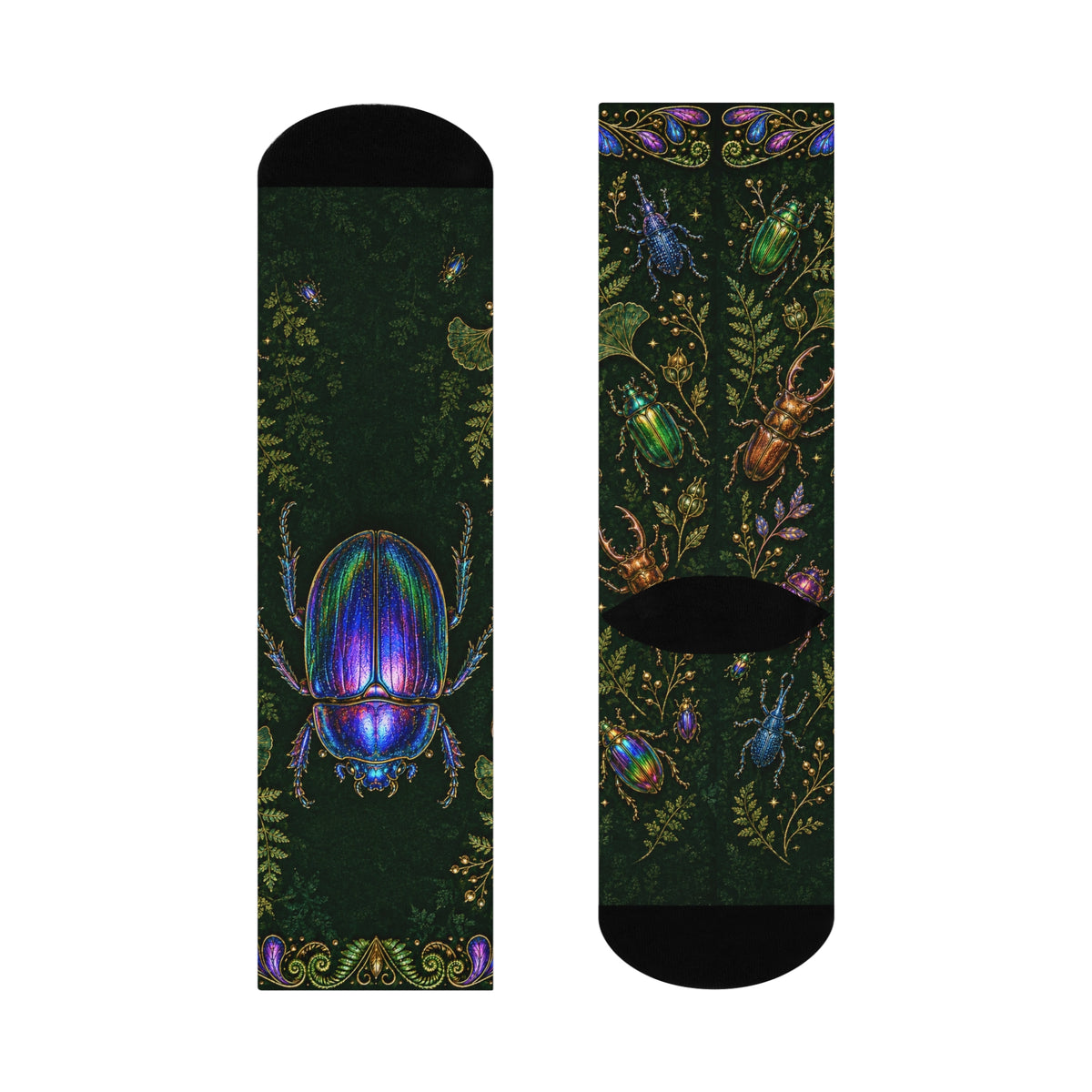 Iridescent Beetles Cushioned Crew Socks | Bug Pattern, Dark Green