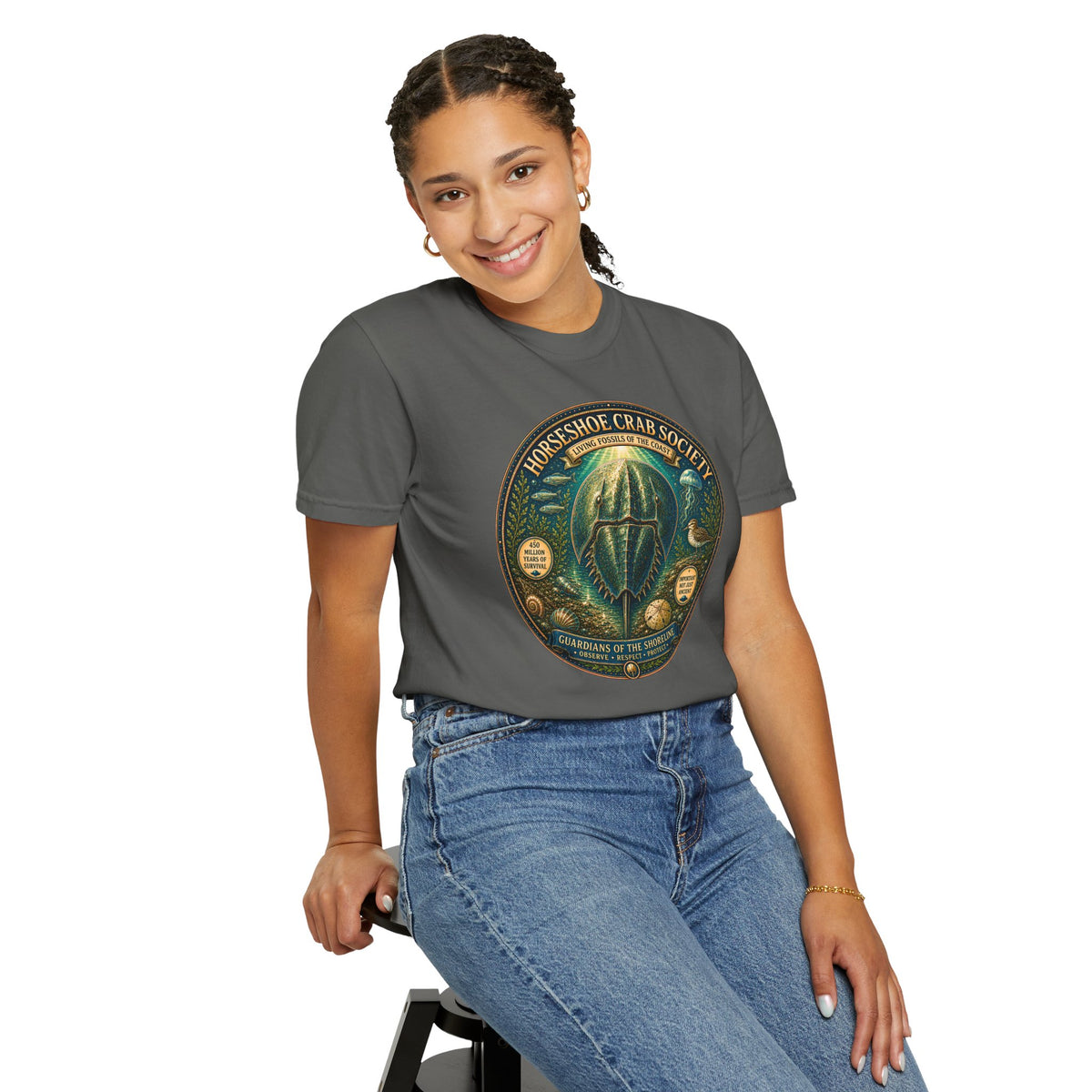 Horseshoe Crab Society Shirt, Marine Biology Tee, Coastal Nature Shirt, Comfort Colors Ocean Lover Gift, Living Fossil Graphic Tee