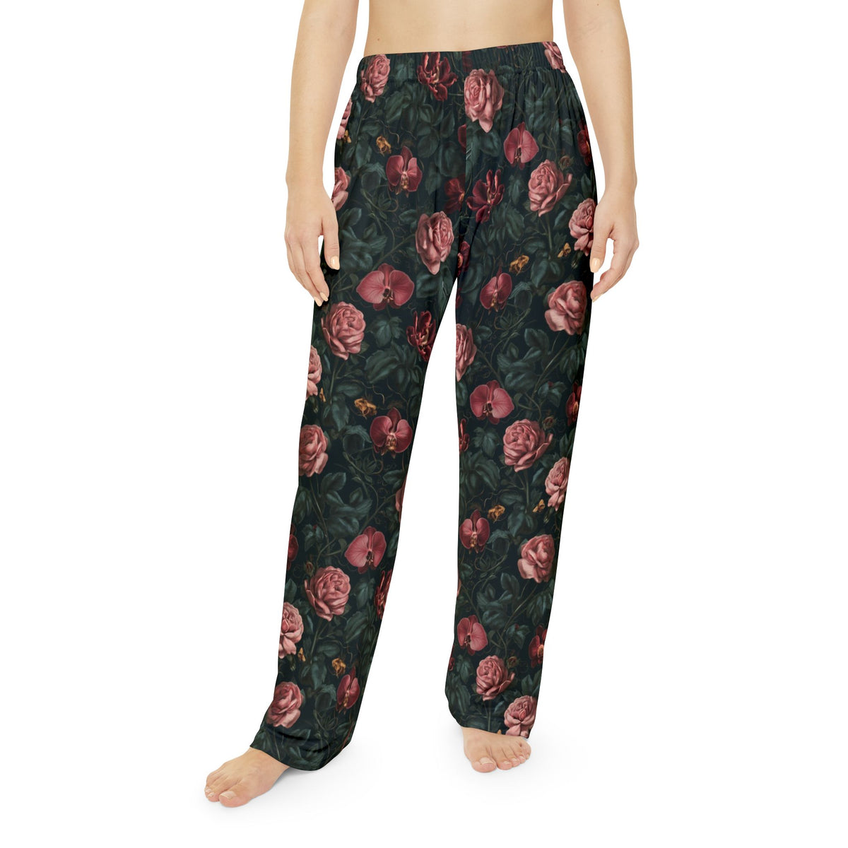 Midnight Rose Pajama Pants | Gothic Botanical Moths & Flowers