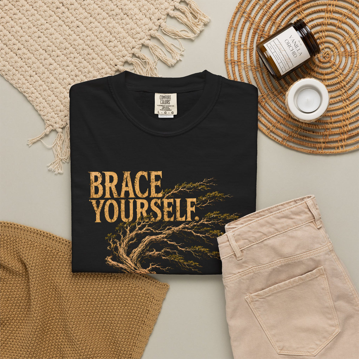 Brace Yourself Coastal Tree T-Shirt | Vintage Nature Graphic Tee | Resilience Shirt | Unisex Garment Dyed Tee
